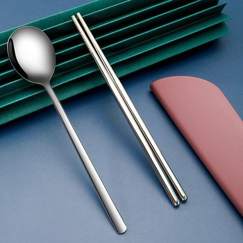 304不鏽鋼餐具2件組-筷.匙-附PP塑膠收納盒_2